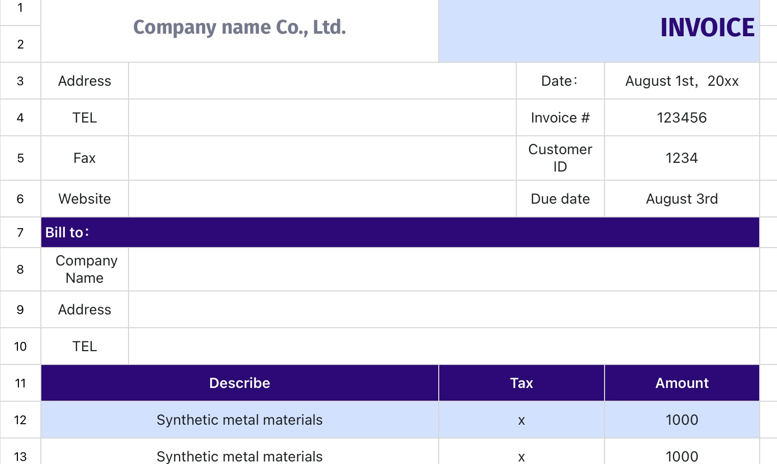 Product invoice